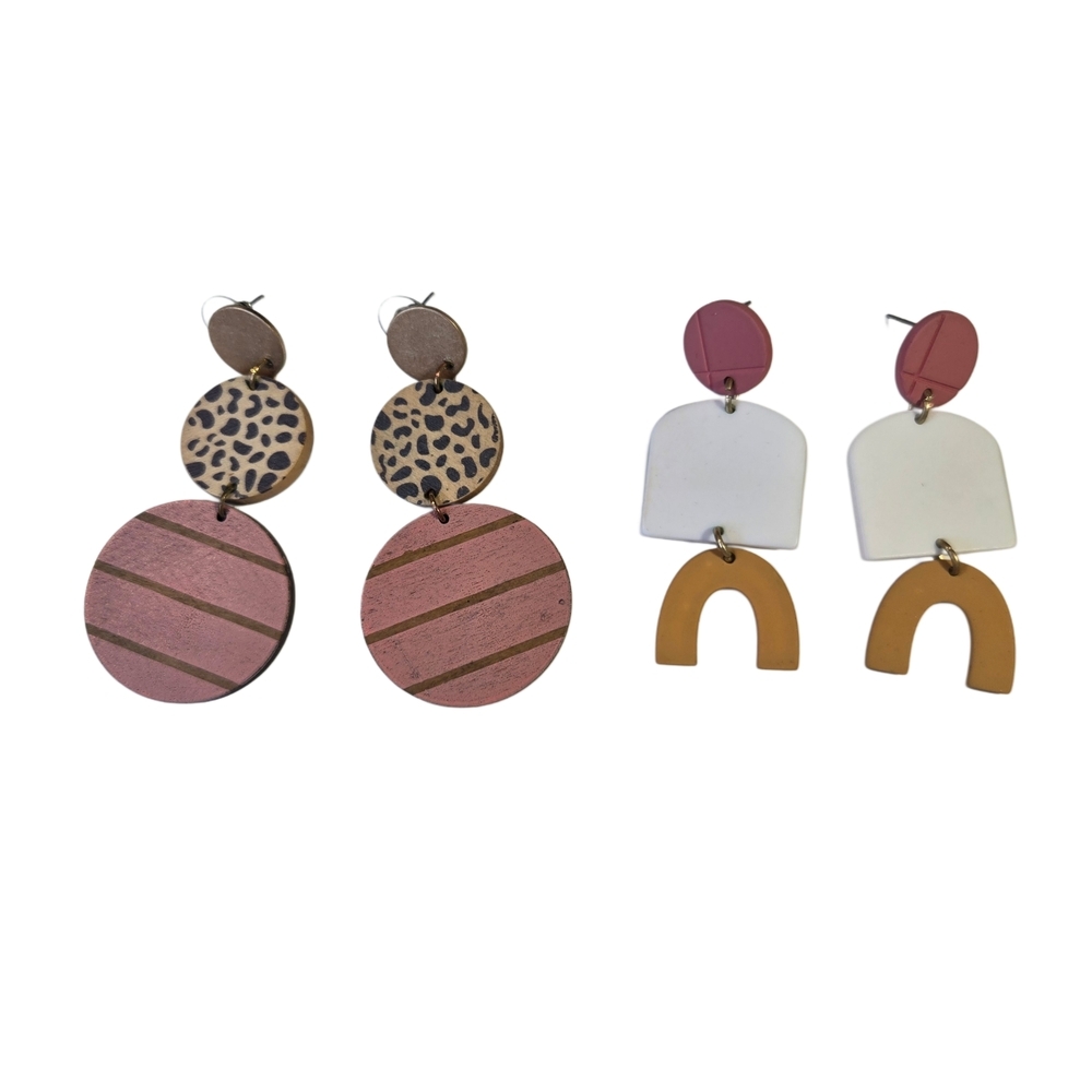 Plunder Trendy Geometric Earrings Set With‎ Pink